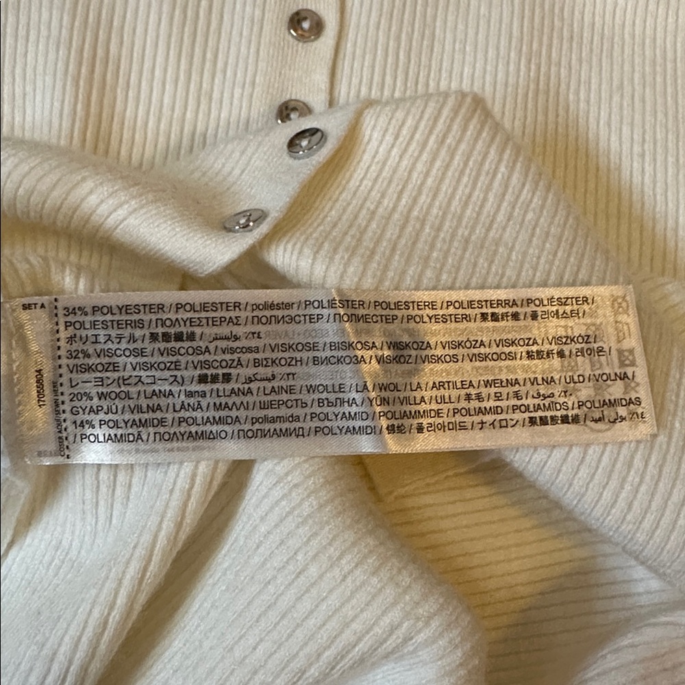 Mango XL Ivory Fine Knit Ribbed Mock Neck Mini Button Front Wool Blend Cardigan - Picture 15 of 16